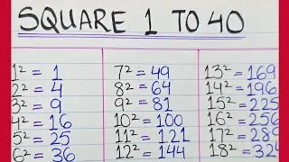 Square 1 to 40 | Square Root 1 to 40 | Square root Trick 1 to 40 | Square Numbers 1 se 40 tak