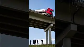 The fuel tanker hangs off the edge, tilting inch by inch after the crash #crash #crashed #damage