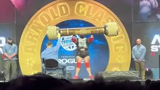 Mitchell the moose Hooper lifting Austrian oak log press at Arnold sports festival UK
