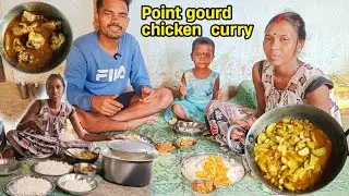 Today's cooking eating point gourd chicken curry with rice eating || jh eating show