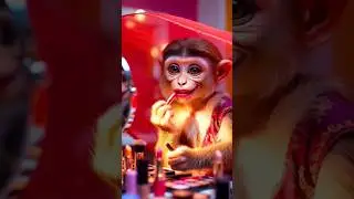 🐒💄 Monkey Makeup in Red Dupatta 😂 #shorts #funny #viral #makeup #monkey
