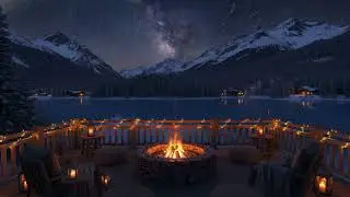 Cozy Mountain Fire Pit Night 🔥 Lake View, Winter Stars & Deep Relax Ambience