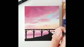 Pintura de p&ocirc;r do sol sonhadora com tintas acr&iacute;licas!