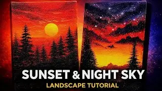How to Paint Sunset | Starry Sky on Canvases 🌄☀️🧡 #artvideo #paintingtechniques #acrylicpainting