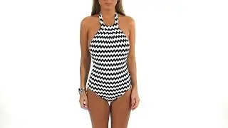 Seafolly Mod Club High Neck Black & White One Piece | SwimOutlet.com