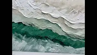Large Original Green Beach Oil Painting, Abstract Ocean Seascape Canvas Art