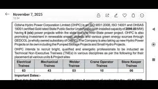 OHPC Recruitment 2025!! Electrical trainee/Mechanical trainee/Welder trainee/Crane operator!!!