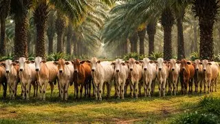 Video of a Tame Cow Herder on a Palm Oil Plantation - Cow Farming - Funny Cow Sounds