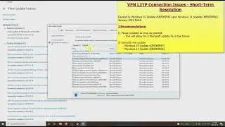 VPN L2TP Short Term Resolution / Fix due to Windows Update (January 2022 Patch)
