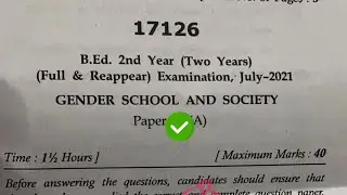 Mdu B Ed 2nd Year Gender School & Society Question Paper 2021