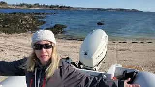 SeaLegs amphibious boat on a Maine sandbar