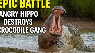 Epic Battle: Angry Hippo Destroys Crocodile Gang | Lihami 111| Animal World 4k