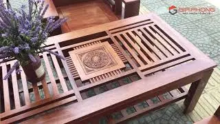Bộ bàn ghế Sofa gỗ Còng mặt trống đồng - Nội Thất Gia Phong