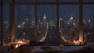 Heavy Rain in New York at Night | Cozy Bedroom Window View for Deep Sleep