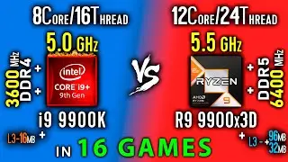 i9 9900K vs Ryzen 9 9900x3D Test in 16 Games | i9 9900K OC vs R9 9900x3D + Thermal Power Efficiency