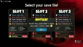 Roblox Blood Zone - Resetting a data slot with 1000 kills (Full Reset Title)