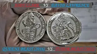 Physical Coin Comparison, The Royal Mint UK - Lion of England: Queens Beast 2016 vs Tudor Beast 2022