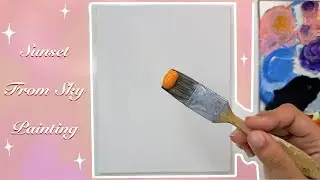 Painting a window view from a flight / Sunset & Glowing Lights Below/Acrylic painting for beginners
