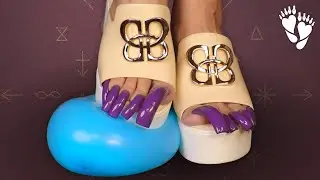 DEMO 👠 Balloon Crushing with Platform Sandals & Long Toenails