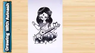 Saraswati Mata Ki Drawing🙏/How To Draw Saraswati Mata/Basant Panchami Drawing/ Goddess Saraswati 