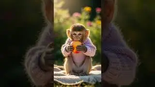 Adorable Baby Monkey Holding a Peach 🍑 | Cutest Snack Time Ever #babymonkey #peachlover #wildlife