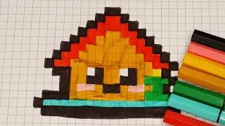 DIY Handmade Drawing Pixel Art | How to draw a cute Xmas House | Christmas Draw with Me