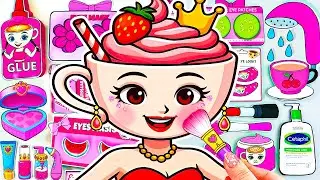 💋 PAPER DIY❤️ Strawberry Cappuccina Sweet Makeup 🍓🧁 Skincare + Makeup Blind Bag | Remi DIY Paper