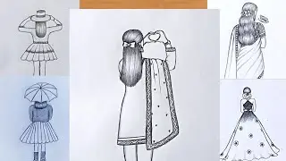 5 Easy girl drawing ideas for beginners// Girl drawing easy// How to draw a girl // Drawing