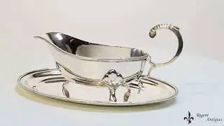 Antique Pair English Silver Plated Sauce Boats on Stands 20th Century