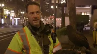 How a 'live scarecrow' helps clean the Portland Transit Mall
