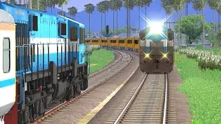 TEJAS EXPRESS CROSSING TO INDIAN EXPRESS AT BUMPY CURVED RAILROAD TRACKS#train