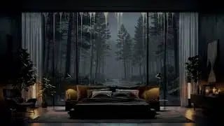 Relaxing Rain & Piano Music Cabin Window View for Deep Sleep