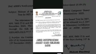 ASRB NOTIFICATION|| ADMIT CARD DATE #exam #notice #exampreparation #net #icar #collegestudent