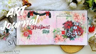 Christmas Time | 2-Page Art Journal Spread Tutorial | Festive Mixed Media Layers