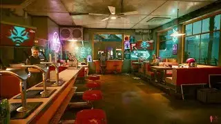 Cyberpunk 2077 Ambience | PS5 4K HDR | Sunset Motel Bar | Sleep/Work/Study ASMR | No music [1 hour]