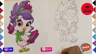 Draw Birdadette ,Palace Pet , Tiana Disney princess pet bird.