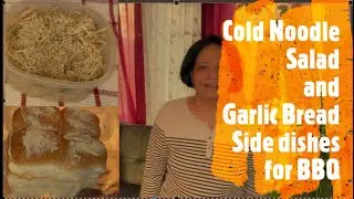 Delicious vermicelli noodle salad in peanut dressing and garlic bread: sides for BBQ