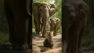 Mom elephant saves a lost kitten with gentle hug #cat #animals #viral