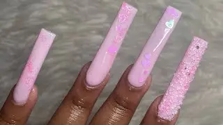 XXL Barbie Nails w/ Glitter & Hearts 🦄✨💕| XXL Tapered Square Nails | Polygel Nails | Modelones