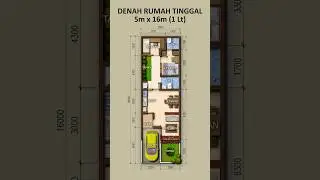 Denah Rumah 5x16 | Denah Simpel, Ruangan Lengkap #shorts