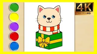 🐱🎄 Cute Christmas Cat Gift Drawing for Kids! 🎁✏️| ❄️🐱&zwj; Christmas Step-by-Step Drawing 🎨✍️
