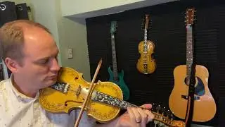 New hardanger fiddle being played for the first time.