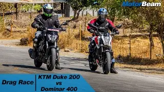 KTM Duke 200 vs Dominar 400 - Drag Race | MotorBeam