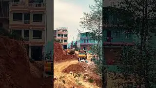 Excavator Loading Dump Trucks, Building Road