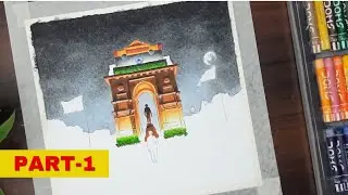 How to draw Republic Day with oil pastel color 🇮🇳 India Gate drawing 🇮🇳 Republic day drawing part-1