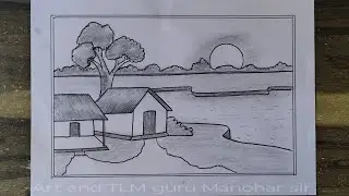 Nature drawing for school project // landscape drawing // prakrutik drishya chitran