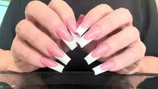 Absolutely stunning new salon Gel-X long pink and white with deep white tips!