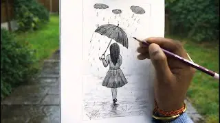 How to Draw a Girl with Umbrella | Rainy Season Drawing❤️#drawing #pencildrawing#sketch#pencilsket