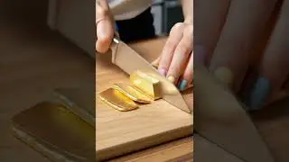 【4K】【ASMR】Cutting a Gold Ingot with a Glass Knife Repeatedly #asmrvideo #satisfying #oddlysatisfying