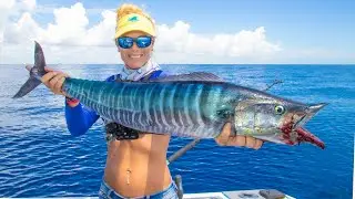 How to Catch DEEP SEA WAHOO While Saltwater Trolling! (Weed Line Fishing Florida)